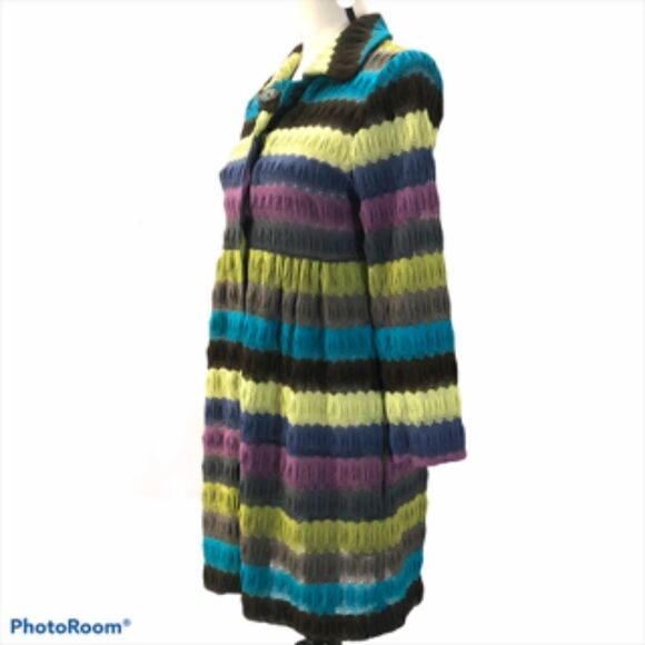 Anthracite by Muse Crocheted Striped Cardigan. Size 8. - Picture 2 of 5